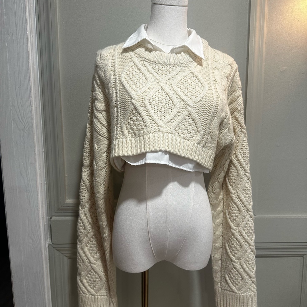 Lioness Cream Cable Knit Cropped Sweater